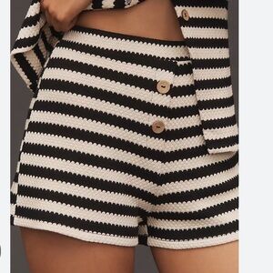 Maeve Retro Striped Knit Shorts in Black & White, XS